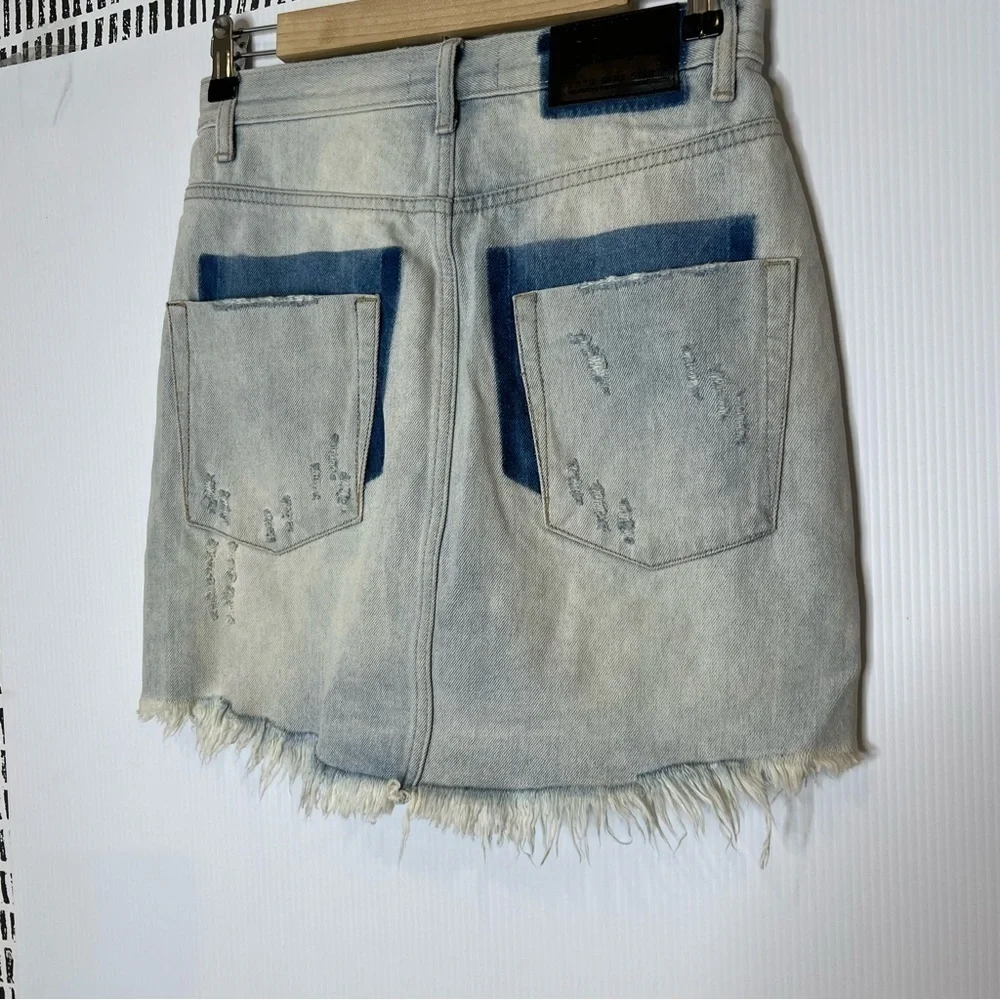 One teaspoon distressed raw hem denim mini skirt